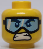 Lego Yellow Minifig Head Black Thick Eyebrows Open Mouth Grin Sports Goggles