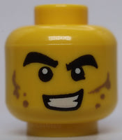 Lego Yellow Minifig Head Black Thick Eyebrows Open Mouth Grin Sports Goggles