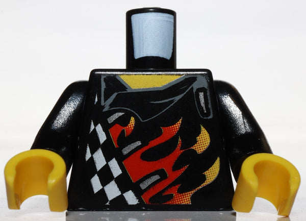Lego Racers Dual Sided Minifig Torso Checkered Pattern Flames Red Stripe Back