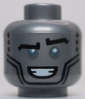 Lego Head Alien Metallic Light Blue Eyes Black Angry Eyebrows Face Contours