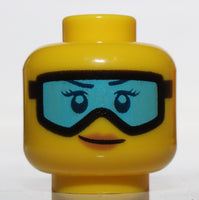 Lego Minifig Head Female Glasses Light Blue Ski Goggles Orange Lips Smile