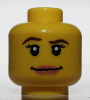 Lego Yellow Minifig Head Female with Pink Lips Brown Eyebrows and White Pupils