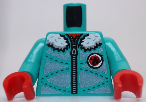 Lego Dark Turquoise Winter Jacket Fur Lining Silver Print Red Hands