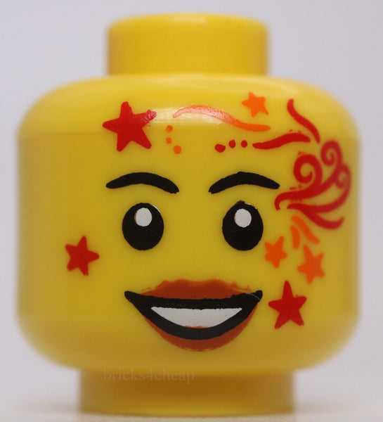 Lego Yellow Female Head Red and Orange Face Paint Stars Swirls