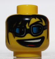 Lego Yellow Minifig Head with Big Smile Blue Glasses Black Hair