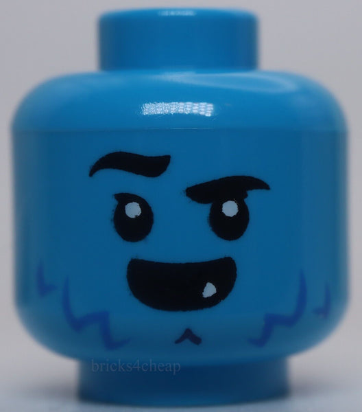 Lego Dark Azure Head Alien Black Eyebrows Blue Beard Stubble White Sharp Tooth