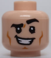 Lego Head Black Thick Eyebrows Dark Orange Cheek Lines Chin Dimple Lopsided Grin