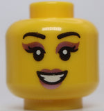 Lego Yellow Female Head Metallic Pink Eye Shadow Lips Smirk Open Mouth Smile