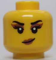 Lego Yellow Female Head Metallic Pink Eye Shadow Lips Smirk Open Mouth Smile