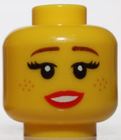 Lego Minifig Head Dual Sided Female Reddish Brown Eyebrows Freckles Red Lips