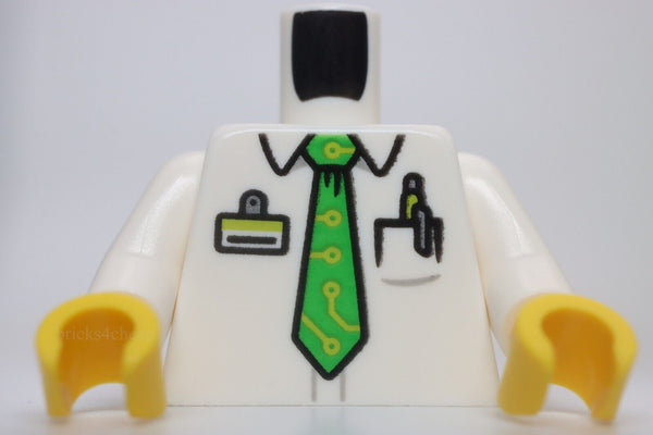 Lego Torso Shirt Collar Pen in Pocket ID Badge Bright Green Tie with Circuitry