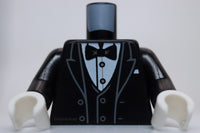 Lego Torso Tuxedo Jacket Open Dark Bluish Gray Outlined Lapels Vest Bow Tie