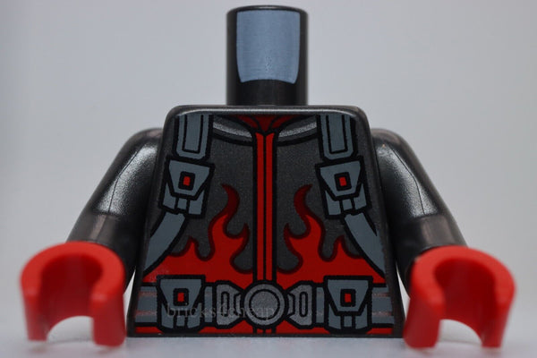 Lego Torso Jacket Red Flames and Dark Bluish Gray Straps and Belt with Poucches