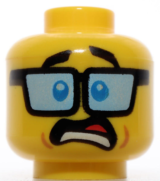 Lego 2x Minifig Head Dual Sided Blue Tinted Glasses Shocked