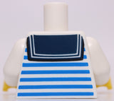 Lego White Minifig Torso Blue Stripes Dark Blue Scarf