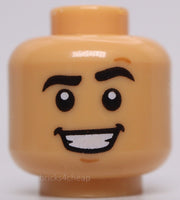 Lego Medium Tan Head Black Eyebrows Raised Left Chin Dimple Open Mouth Smile