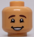 Lego Medium Tan Head Dual Sided Dark Brown Eyebrows Chin Dimple Grin Smile