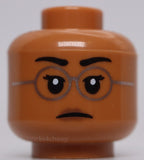 Lego Medium Nougat Head Dual Sided Female Black Eyebrows Silver Round Glasses