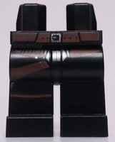Lego Black Minifig Legs with Dark Brown Gun Belt Holster Silver Buckle