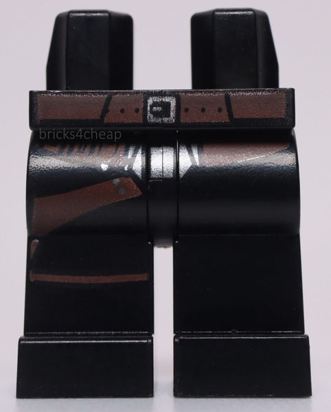 Lego Black Minifig Legs with Dark Brown Gun Belt Holster Silver Buckle