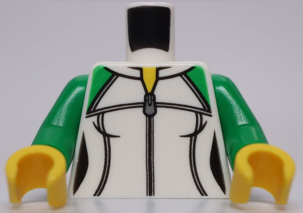 Lego White Female Torso Jumpsuit Green Sleeves Zipper