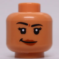 Lego Nougat Head Dual Sided Female Black Eyebrows Dark Orange Lips Lopsided Grin
