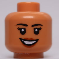 Lego Nougat Head Dual Sided Female Black Eyebrows Dark Orange Lips Lopsided Grin