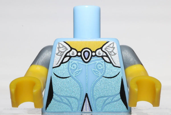 Lego Bright Light Blue Torso Dress Yellow Neck Lavender Shoulders Shiny Trim