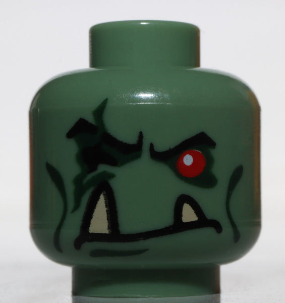 Lego Castle Sand Green Head Alien with Red Eye Scar Across Eye Lower Fangs