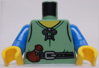 Lego Castle Sand Green Torso Laced Shirt Yellow Neck Black Belt Buckle Pouch