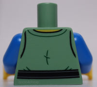 Lego Castle Sand Green Torso Laced Shirt Yellow Neck Black Belt Buckle Pouch