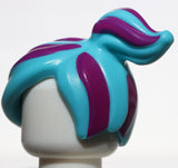 Lego Medium Azure Minifig Hair Female Ponytail Off-center 6 Magenta Stripes