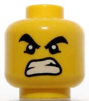 Lego Yellow Head Black Thick Eyebrows Eyes White Pupils Smirk Bared Teeth