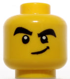Lego Yellow Head Black Thick Eyebrows Eyes White Pupils Smirk Bared Teeth