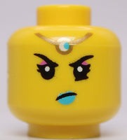 Lego Minifig Head Female Pink Eyeshadow Medium Azure Lips Gold Forehead Charm