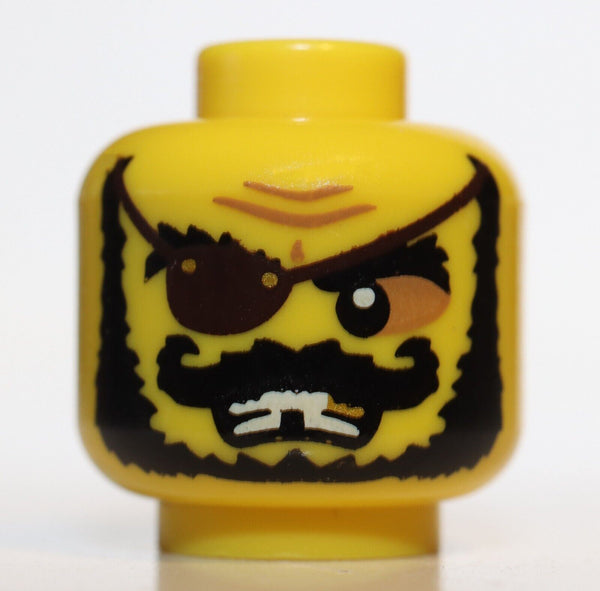 Lego Yellow Minifig Head Male Eyepatch Black Bushy Beard Moustache Missing Tooth