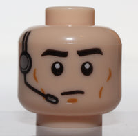 Lego Star Wars Minifig Head Male Black Eyebrows Cheek Lines Frown Headset