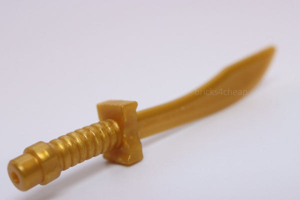 Lego 3x Pearl Gold Minifig Weapon Sword Saber Dao Curved Blade Hilt with Bar End