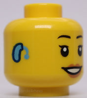 Lego Yellow Head Female Black Eyebrows Medium Nougat Lips Smile Hearing Aid