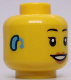 Lego Yellow Head Female Black Eyebrows Medium Nougat Lips Smile Hearing Aid