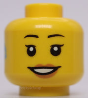 Lego Yellow Head Female Black Eyebrows Medium Nougat Lips Smile Hearing Aid