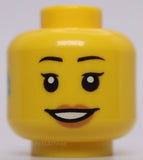 Lego Yellow Head Female Black Eyebrows Medium Nougat Lips Smile Hearing Aid