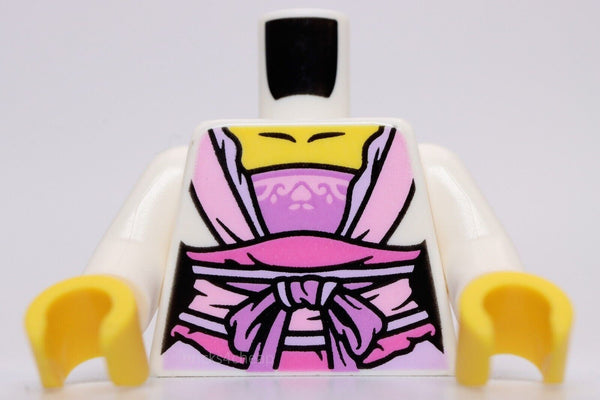 Lego White Torso Robe with Bright Pink and Dark Pink Waistband Lavender Bow