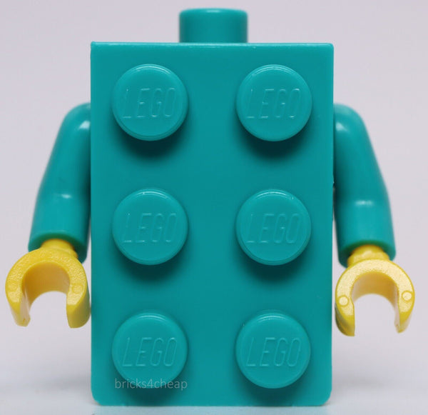 Lego Dark Turquoise Minifig Brick Costume 2 x 3 Torso with Yellow Hands