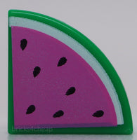Lego 2x Green Tile, Round 1 x 1 Quarter with Dark Pink Watermelon Pattern