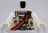 Lego Pirate White Minifig Skeleton Torso Tan Ripped Vest Belt Pattern