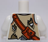 Lego Pirate White Minifig Skeleton Torso Tan Ripped Vest Belt Pattern