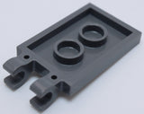 Lego 10x Dark Bluish Gray Tile, Modified 2 x 3 with 2 Open O Clips
