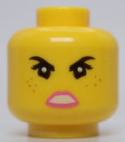 Lego Yellow Minifig Head Female Black brows Freckles Eyelashes Pink Lips
