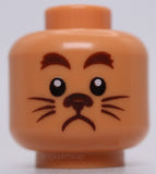 Lego Nougat Minifig Dual Sided Head Eyebrows Dark Brown Nose Whiskers Smiling